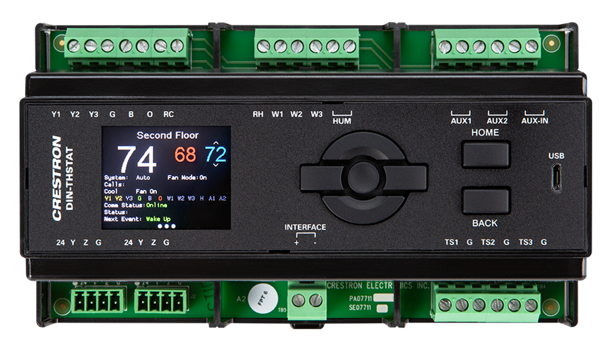 Crestron DIN-THSTAT - Heating, Cooling, and Relative Humidity Thermostat, DIN Rail Mount
