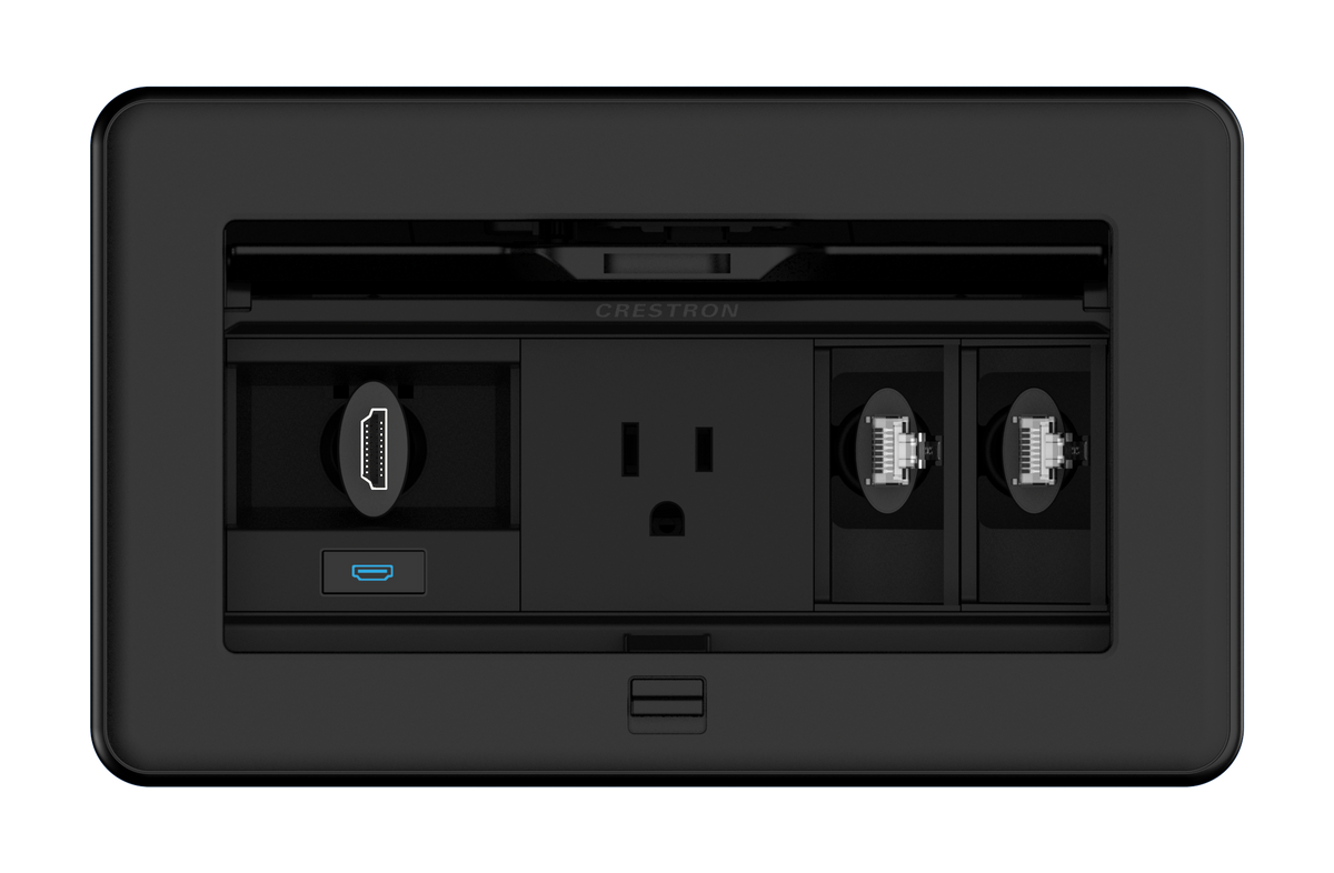 Crestron FT2-202-ELEC-PTL-B - FlipTop™ FT2 Series Cable Management System, 202 Size, Electrical, Pass-Through Lid, Black