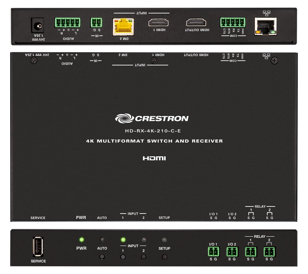 Crestron DM-EXT-1021-1G-B KIT - 4K 2x1 DM® Essentials Scaling Auto-Switcher and Wall Plate Extender over CATx Cable, Black