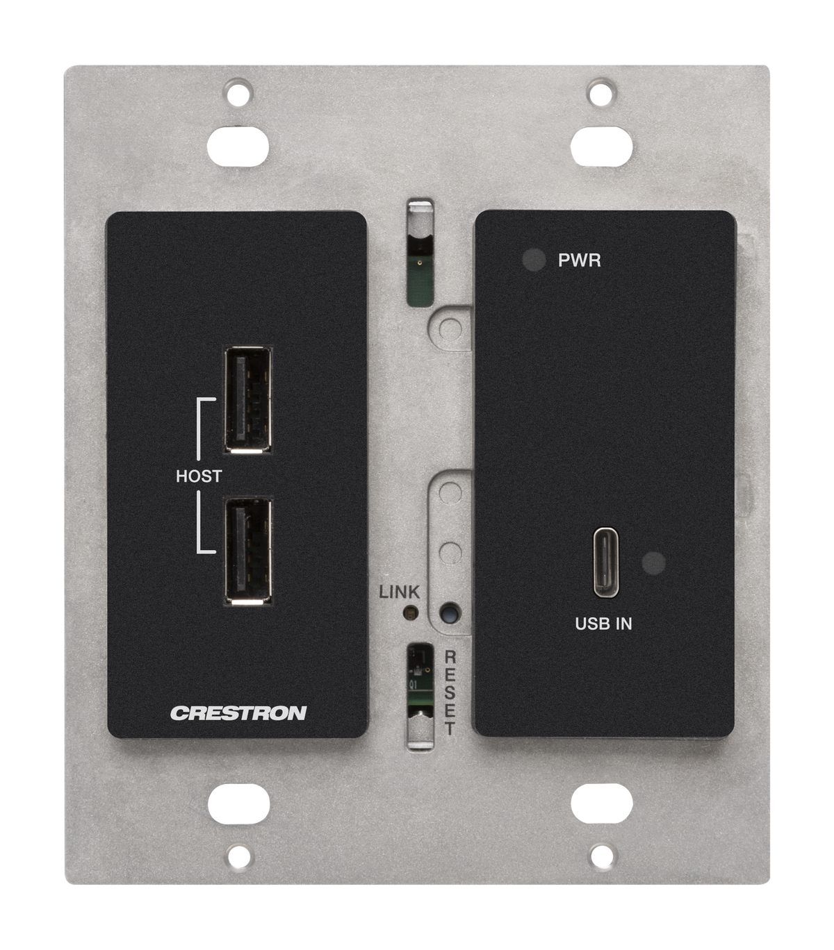 Crestron HD-TXU-4KZ-111-2G-B - DM® Essentials 4K60 4:4:4 Transmitter for USB‑C® DisplayPort™ and USB 2.0 Signal Extension over CATx Cable, Wall Plate, Black