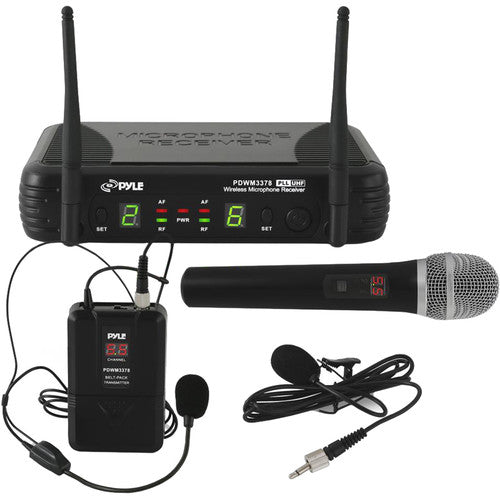 Pyle Pro UHF Wireless Microphone System Kit with Handheld, Headset, and Lavalier Mics