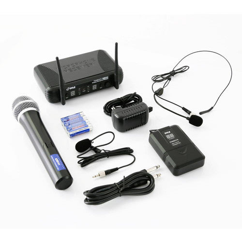 Pyle Pro UHF Wireless Microphone System Kit with Handheld, Headset, and Lavalier Mics