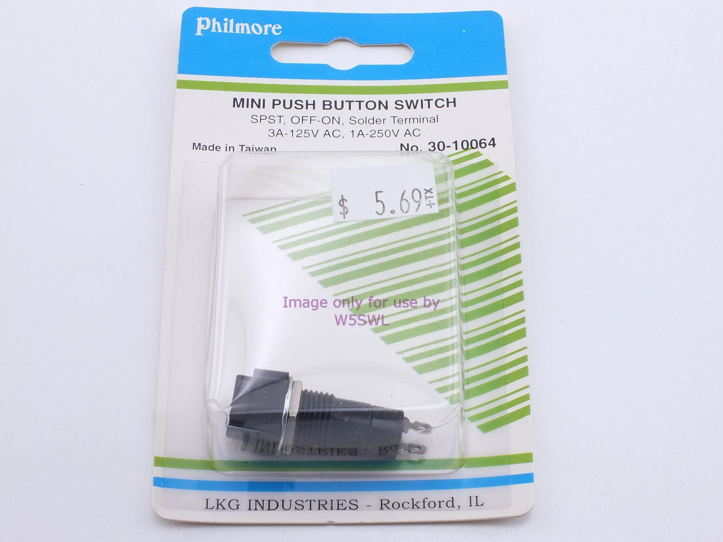 Philmore 30-10064 Mini Push Button Switch SPST Off-On Solder 3A-125VAC (bin22)