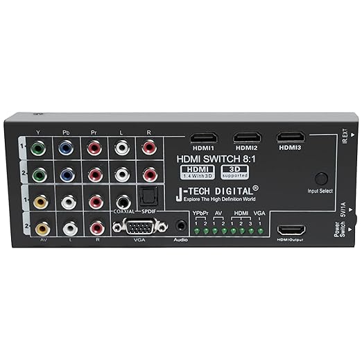 J-Tech Digital JTD-0801 Multi-Functional HDMI Converter with 8 Inputs to 1 HDMI Output