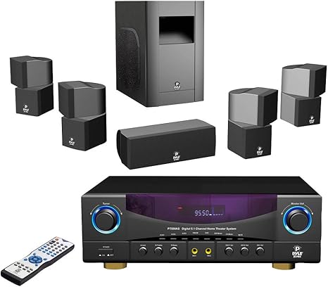 Pyle Home PT598AS 5.1-Channel 350-Watt Home Theater Receiver Surround Sound Package with Subwoofer/Center and 4 Satellite Speakers