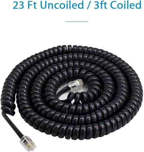 Phone Cord Landline, 2 Pack Black Coiled Telephone Handset Cord 23 Ft Uncoiled / 3 ft Coiled Telephone Cord Line Wire Telephone Accessory