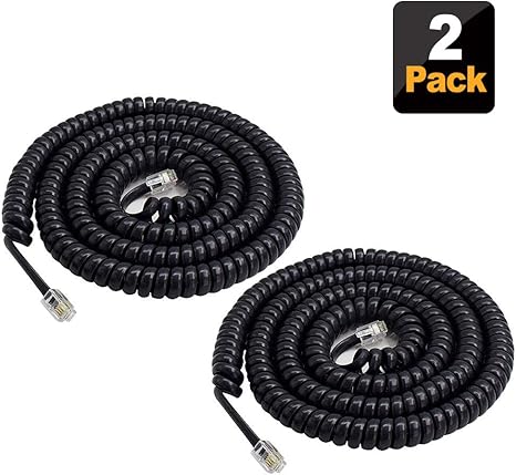 Phone Cord Landline, 2 Pack Black Coiled Telephone Handset Cord 23 Ft Uncoiled / 3 ft Coiled Telephone Cord Line Wire Telephone Accessory