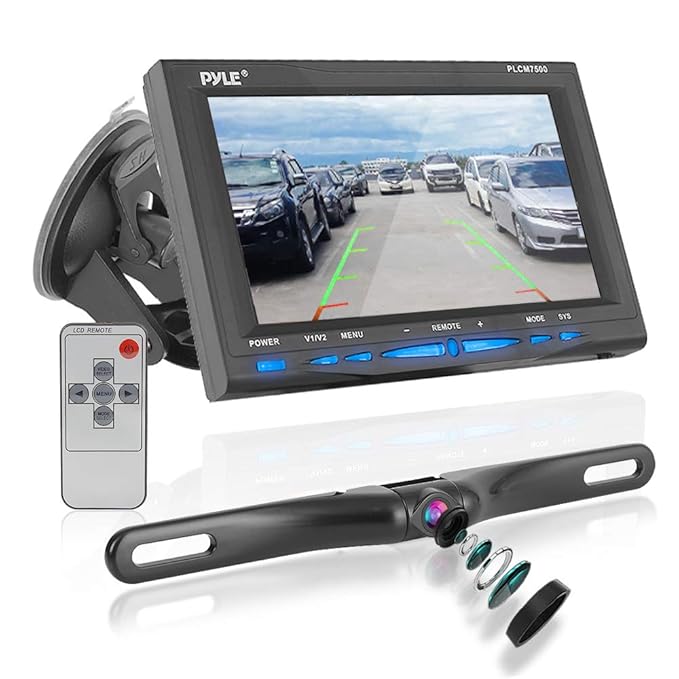 Pyle 7 Window Suction Mount TFT/LCD Video Monitor w/ Universal Mount Rearview Backup Color Camera Distance Scale Line