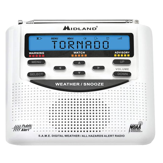 Midland WR-120 NOAA Public Alert-Certified Weather Radio with SAME, Trilingual Display, and Alarm Clock