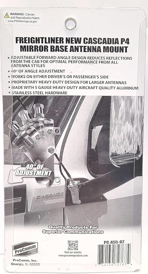 PROCOMM - PCA5502 2017 UP Cascadia P4 Series Aluminum Antenna Mirror Mount with SO239 Stud