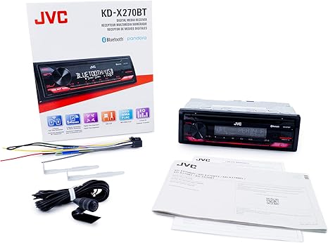 JVC KD-X270BT Bluetooth Car Stereo w/USB Port – AM/FM Radio, MP3 Player, High Contrast LCD, 50 Watts, Detachable Face Plate – Single DIN – 13-Band EQ