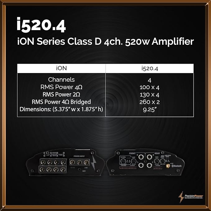 PrecisionPower iON i520.4 Car Amplifier, 520 W RMS, 4 Channel, Class D