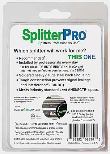 Digital Splitters Professionals Install Every Day Across The U. S. A. 2-Way Coaxial Cable Splitter, 1+ GHz for HDTV/4K/8K TV, High Speed Internet