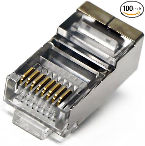 TP806 Shielded RJ45 CAT5 CAT5E Crimp Connector (100 Pack Bag) 8P8C STP Ethernet Network Cable Plug Crimp Jack