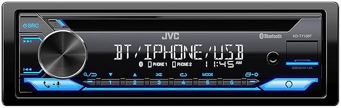 JVC KD-T710BT - CD Car Stereo, Single Din, Bluetooth Audio and Hands Free Calling w/External Microphone, CD, MP3, USB, AUX Input AM/FM Radio, High Power Amp, Amazon Alexa Voice Control