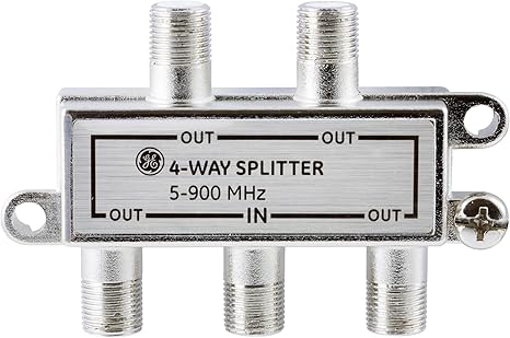 4-Way Coaxial Cable Splitter, 5-900 Mhz Range, RG59 RG6 Coax Compatible, Audio, Video, Works with HD TV, Cable, Amplifiers, Amplified Antennas, Nickel, Corrosion Resistant