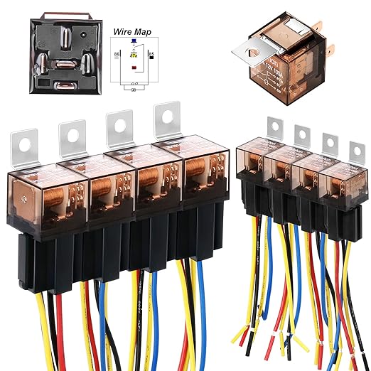 5 Pack Car Automotive Transparent Relay Harness Set 5-Pin 30/40A 12V SPDT with Interlocking Relay Socket and Wiring Harnesses