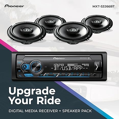 Pioneer MXT-S3266BT Digital Media Receiver with Pioneer Smart Sync and Bluetooth Connectivity Smartphone Control, Includes 2 Pairs of Coaxial 6.5” 2-Way Speakers