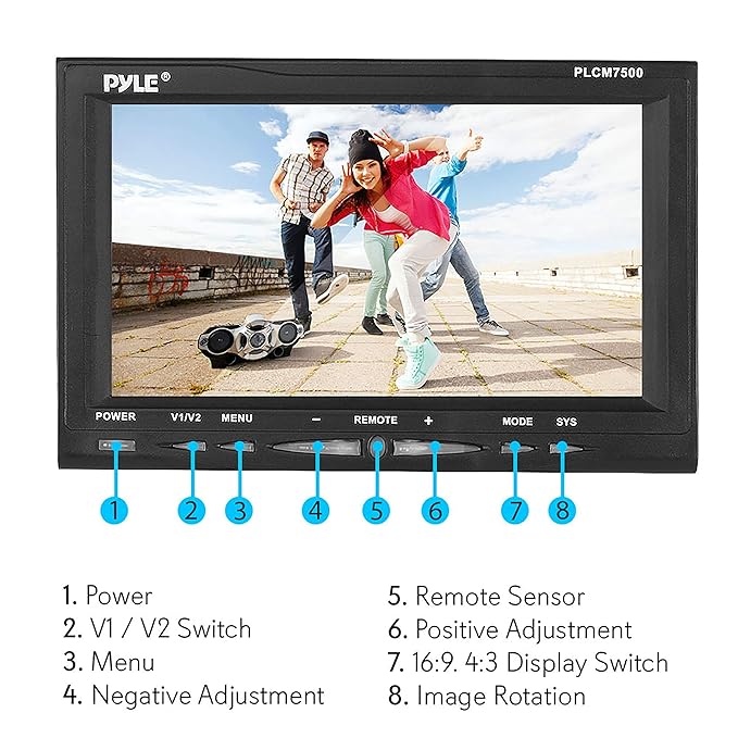 Pyle 7 Window Suction Mount TFT/LCD Video Monitor w/ Universal Mount Rearview Backup Color Camera Distance Scale Line