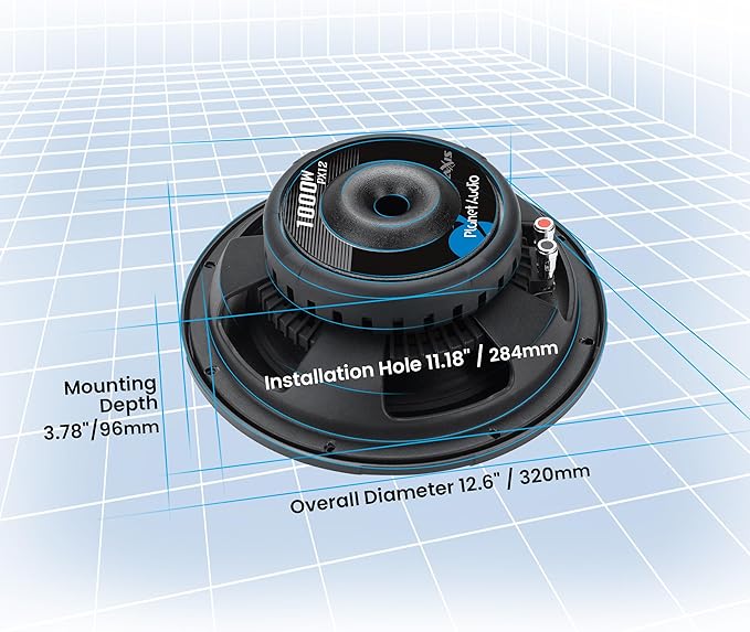 Planet Audio PX12 Axis Series 12 Inch Car Audio Subwoofer - 1000 Watts Max, Dual 4 Ohm Voice Coil, Sold Individually, For Truck Boxes and Enclosures