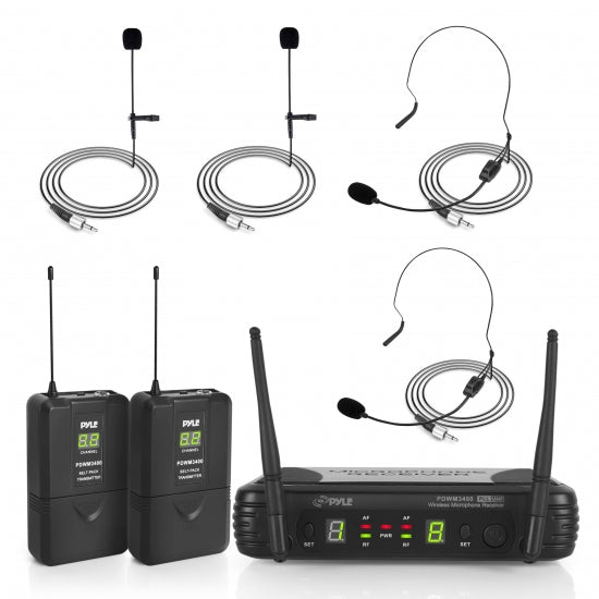 Premier Series Professional UHF Microphone System with Selectable Frequencies, Includes (2) Beltpack Transmitters, (2) Headset & (2) Lavalier Mics