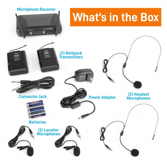 Premier Series Professional UHF Microphone System with Selectable Frequencies, Includes (2) Beltpack Transmitters, (2) Headset & (2) Lavalier Mics