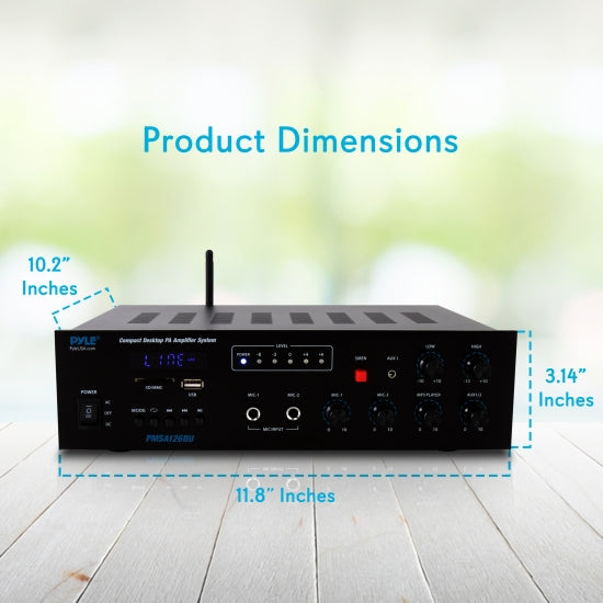 Bluetooth Public Address Amplifier - Compact PA Speaker & Microphone Receiver System with 70V/100V Output, MP3/USB/SD Readers, FM Radio (500 Watt)