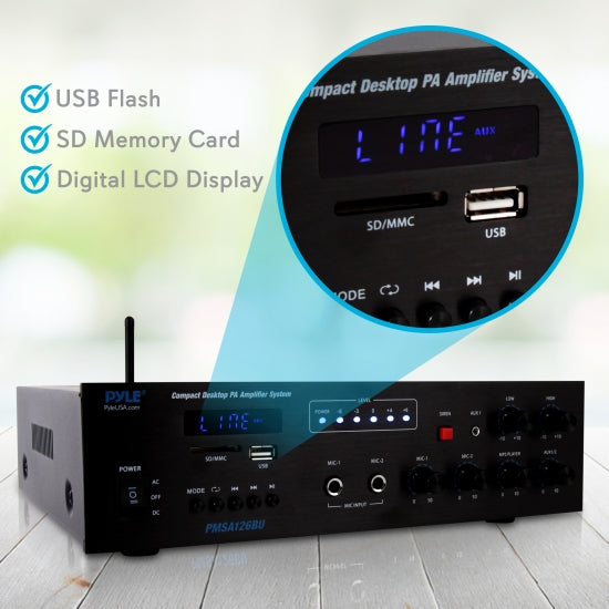 Bluetooth Public Address Amplifier - Compact PA Speaker & Microphone Receiver System with 70V/100V Output, MP3/USB/SD Readers, FM Radio (500 Watt)