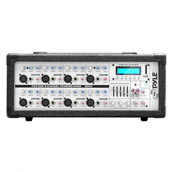 8-Channel Powered Mixer - Pro Audio Stage & Studio Sound Mixer, MP3/USB/SD Readers, AUX (3.5mm) Input, Digital LCD Display (800 Watt)