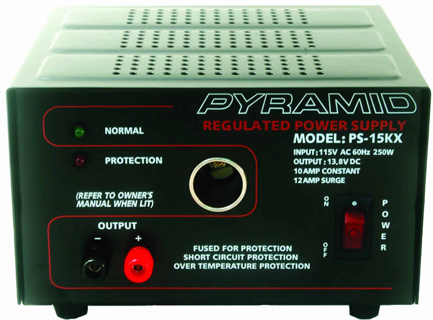 PS15 - Pyramid 10 Amp Constant / 12 Amp Surge 13.8V Power Supply W/ Cig Plug