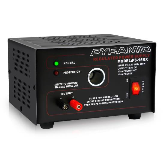 PS15 - Pyramid 10 Amp Constant / 12 Amp Surge 13.8V Power Supply W/ Cig Plug