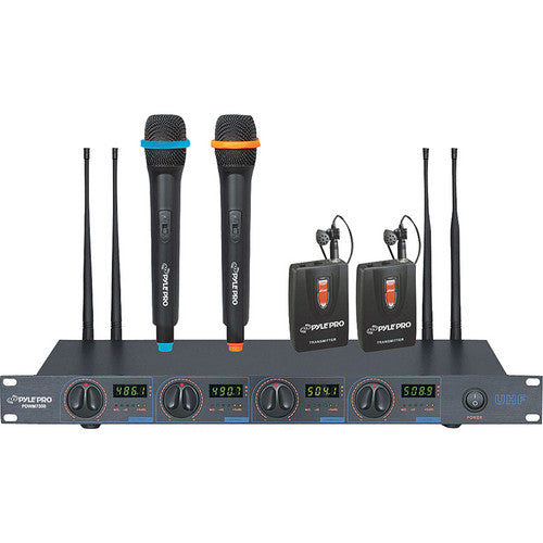 Pyle Pro PDWM7300 4-Channel Wireless UHF Microphone System