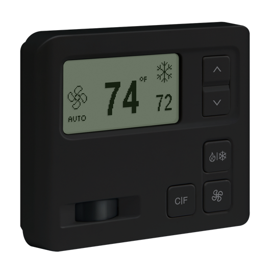 Crestron CHV-THSTAT-PIR-10-B-T - Heating/Cooling Thermostat, 0-10V or Relay Control, with Occupancy Sensor, Black Textured