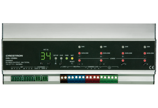 Crestron DIN-1DIM4 - 4 Channel Dimmer, 1 Feed, DIN Rail Mount