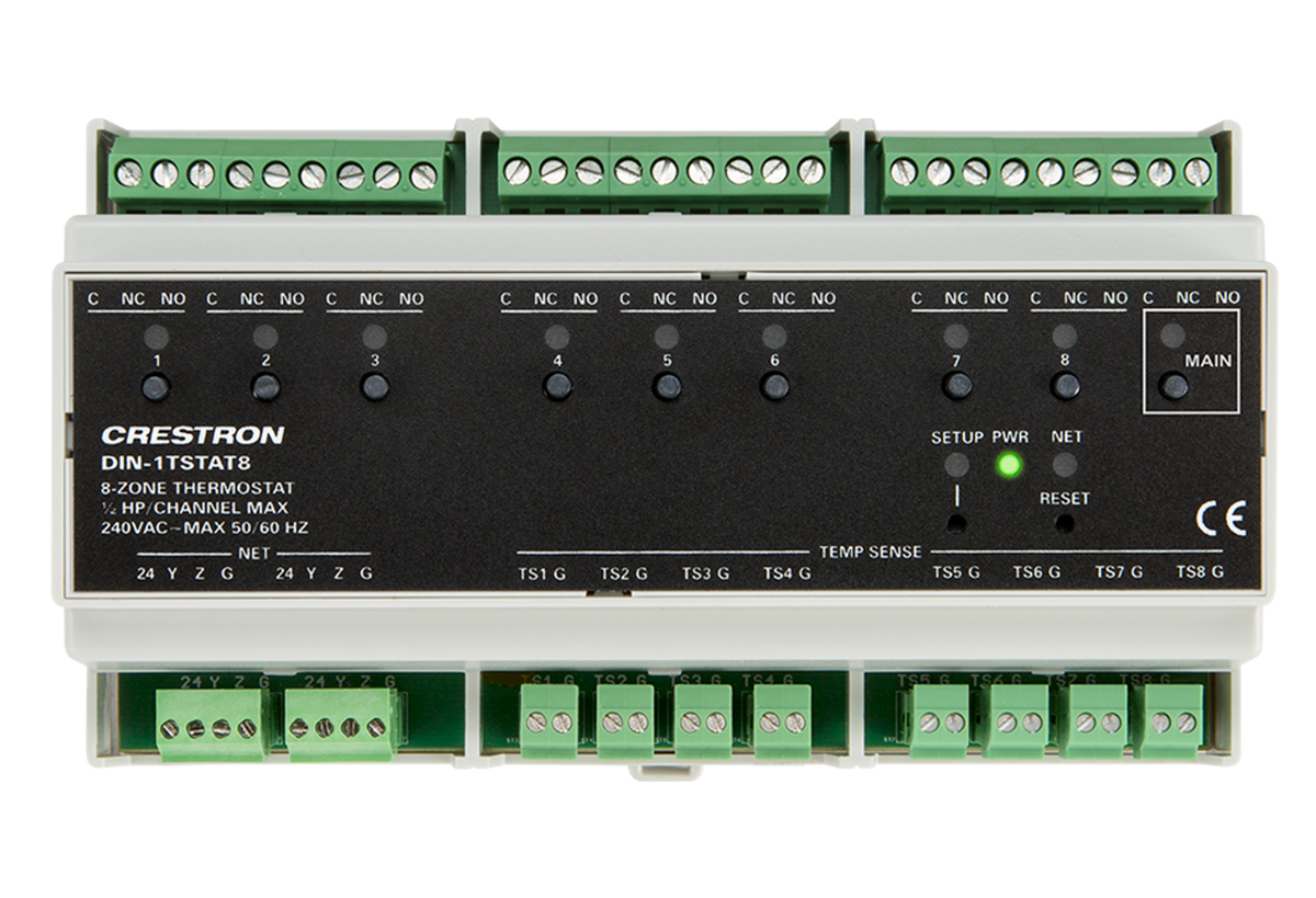 Crestron DIN-1TSTAT8 - 8-Zone Radiant Heat Thermostat, DIN Rail Mount