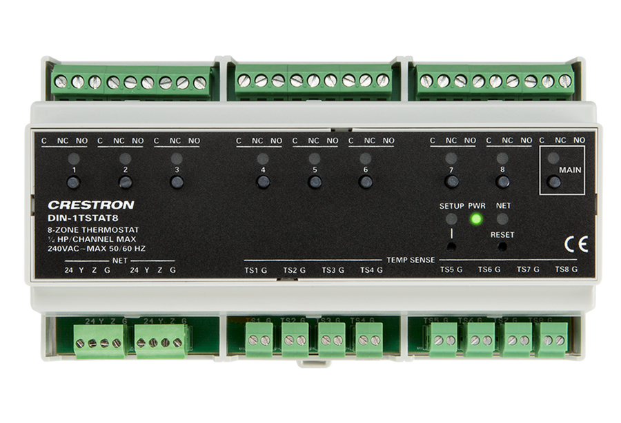 Crestron DIN-1TSTAT8 - 8-Zone Radiant Heat Thermostat, DIN Rail Mount