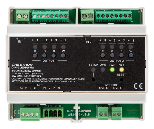 Crestron DIN-2LEDPWM8 - 2 Channel RGBW LED Dimmer, DIN Rail Mount