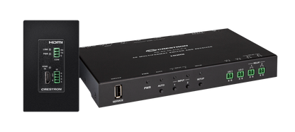 Crestron DM-EXT-1021-1G-B KIT - 4K 2x1 DM® Essentials Scaling Auto-Switcher and Wall Plate Extender over CATx Cable, Black
