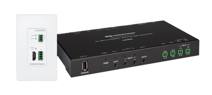 Crestron DM-EXT-1021-1G-W KIT - 4K 2x1 DM® Essentials Scaling Auto-Switcher and Wall Plate Extender over CATx Cable, White