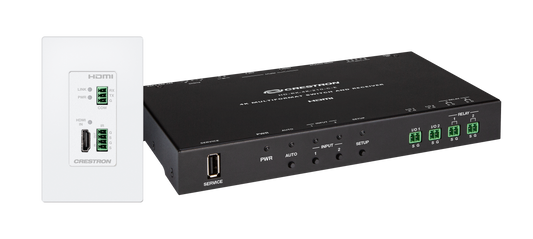 Crestron DM-EXT-1021-1G-W KIT - 4K 2x1 DM® Essentials Scaling Auto-Switcher and Wall Plate Extender over CATx Cable, White