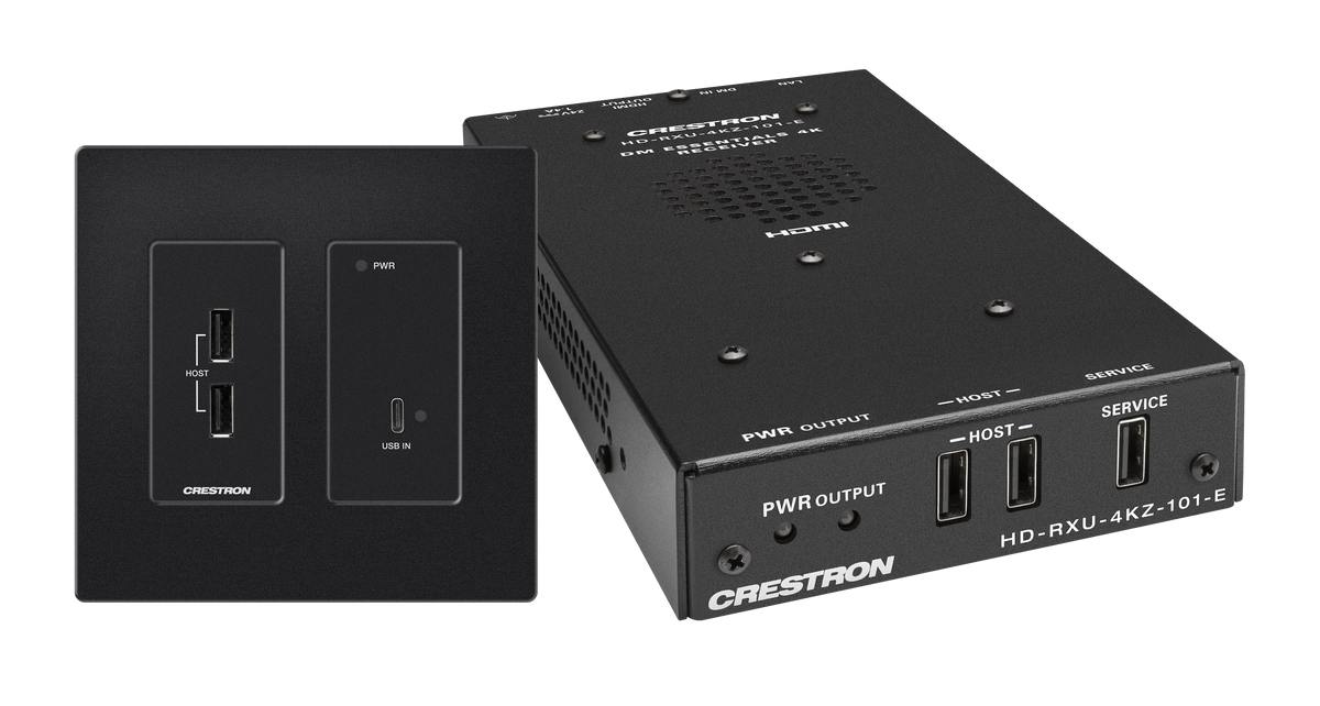 Crestron DM-EXT-2011-2G-B KIT - 4K60 4:4:4 DM® Essentials Transmitter Receiver Pair for USB‑C® DisplayPort™, and USB 2.0 Signal Extension over CATx Cable, Wall Plate, Black