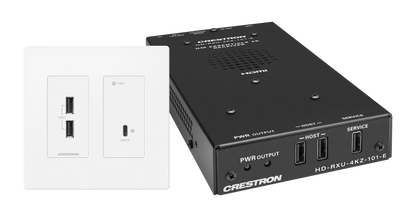 Crestron DM-EXT-2011-2G-W KIT - 4K60 4:4:4 DM® Essentials Transmitter Receiver Pair for USB‑C® DisplayPort™, and USB 2.0 Signal Extension over CATx Cable, Wall Plate, White