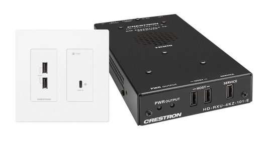 Crestron DM-EXT-2011-2G-W KIT - 4K60 4:4:4 DM® Essentials Transmitter Receiver Pair for USB‑C® DisplayPort™, and USB 2.0 Signal Extension over CATx Cable, Wall Plate, White