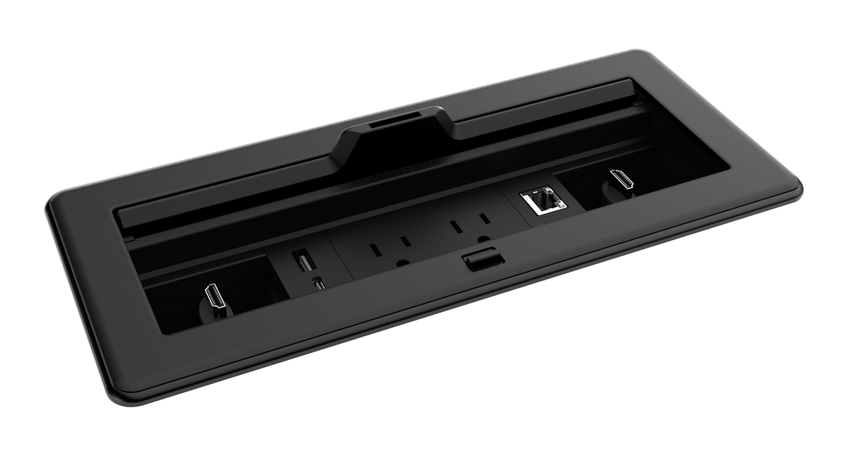 Crestron FT2-1200-ELEC-PTL-B - FlipTop™ FT2 Series Cable Management System, 1200 Size, Electrical, Pass-Through Lid, Black