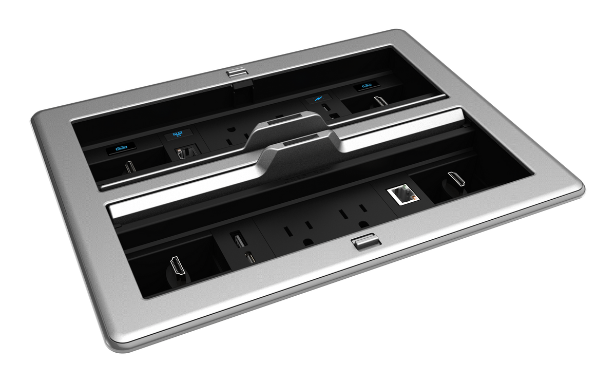 Crestron FT2-1400-ELEC-PTL-AL - FlipTop™ FT2 Series Cable Management System, 1400 Size, Electrical, Pass-Through Lid, Alloy