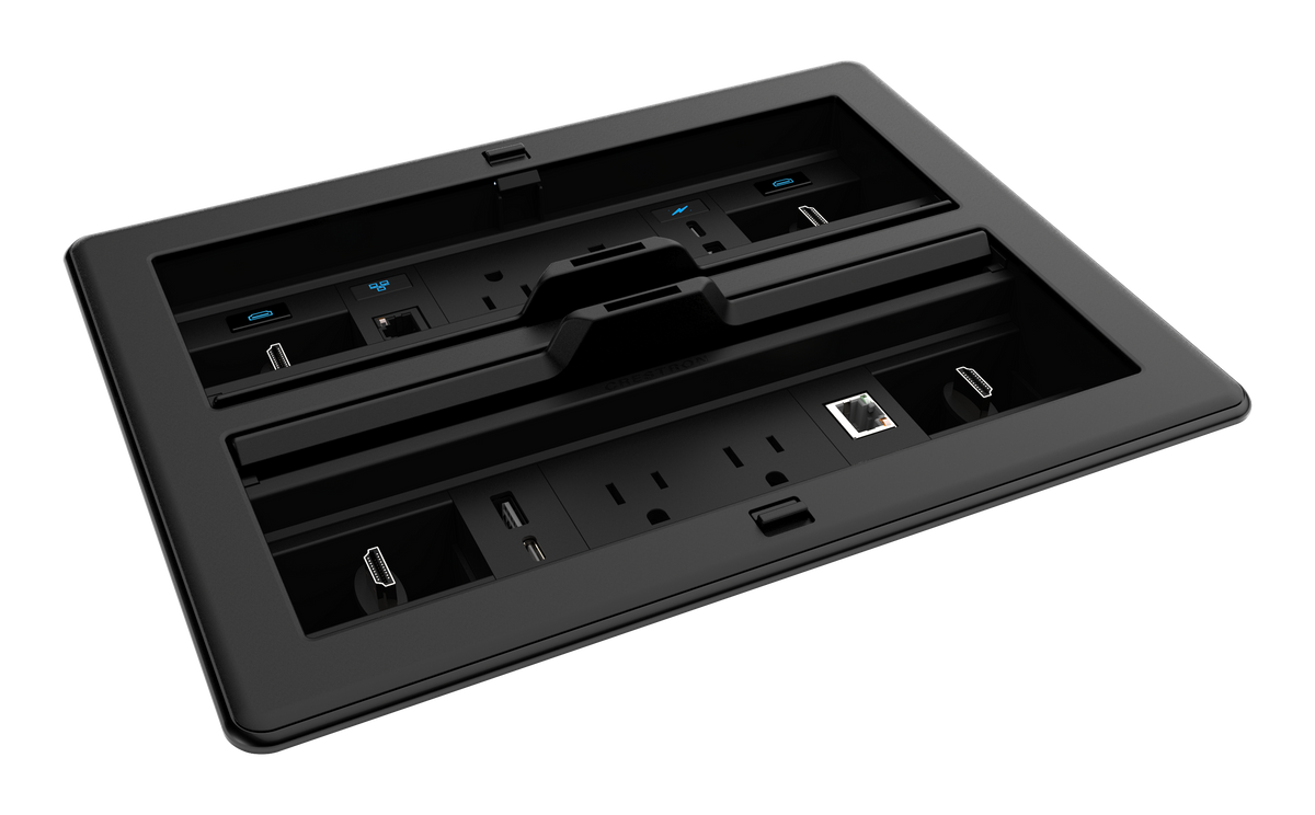 Crestron FT2-1400-ELEC-PTL-B - FlipTop™ FT2 Series Cable Management System, 1400 Size, Electrical, Pass-Through Lid, Black