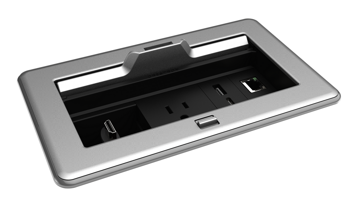 Crestron FT2-202-ELEC-PTL-AL - FlipTop™ FT2 Series Cable Management System, 202 Size, Electrical, Pass-Through Lid, Alloy