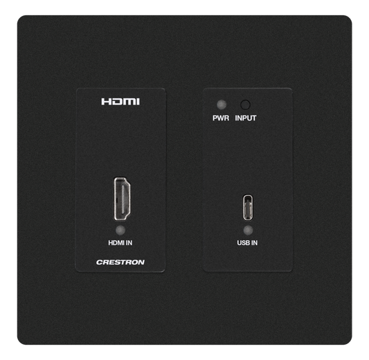 Crestron HD-TX-4KZ-211-2G-B - DM® Essentials 4K60 4:4:4 Transmitter and 2x1 Auto-Switcher for HDMI® and USB-C® DisplayPort™ Signal Extension over CATx Cable, Wall Plate, Black