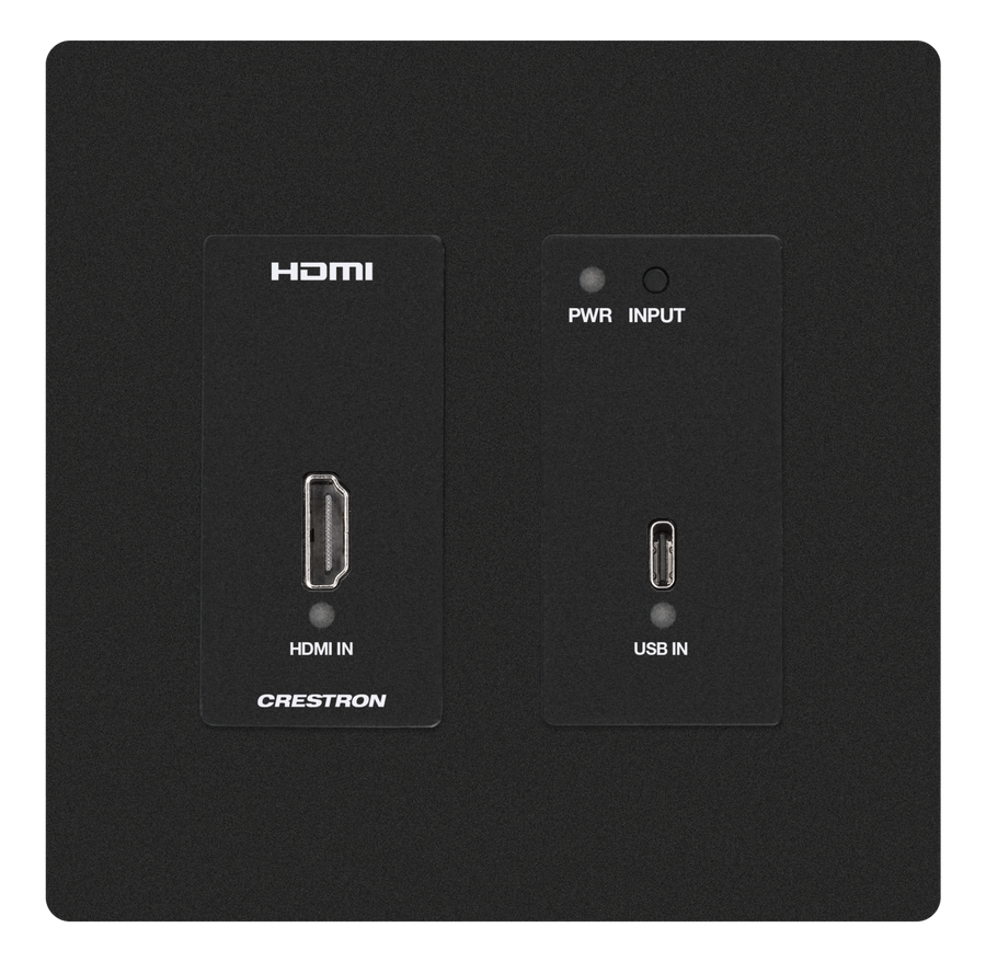 Crestron HD-TX-4KZ-211-2G-B - DM® Essentials 4K60 4:4:4 Transmitter and 2x1 Auto-Switcher for HDMI® and USB-C® DisplayPort™ Signal Extension over CATx Cable, Wall Plate, Black