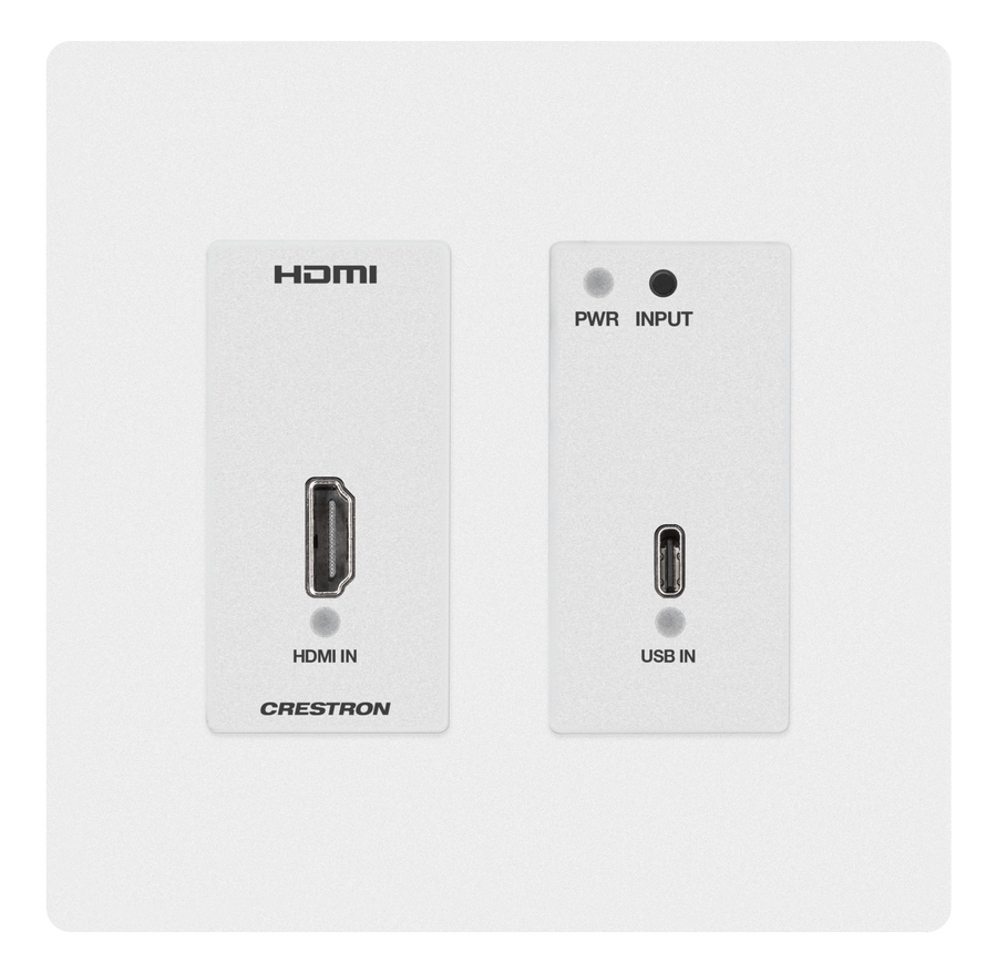 Crestron HD-TX-4KZ-211-2G-W - DM® Essentials 4K60 4:4:4 Transmitter and 2x1 Auto-Switcher for HDMI® and USB-C® DisplayPort™ Signal Extension over CATx Cable, Wall Plate, White